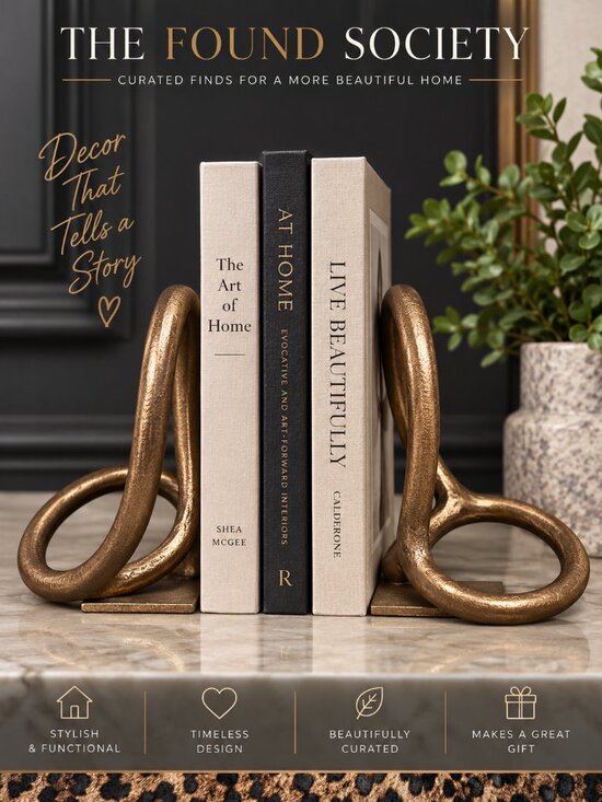 Other - Sculptural Bronze Tone Cast Metal Loop Bookends Pair Modern Decor